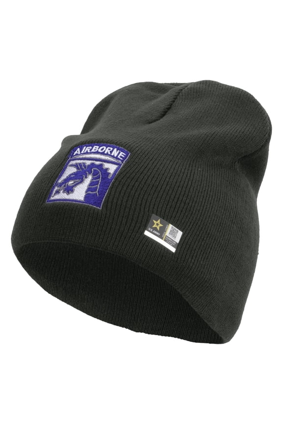 18th Airborne Corps Embroidered 8 Inch Knitted Short Beanie - DK Grey OSFM