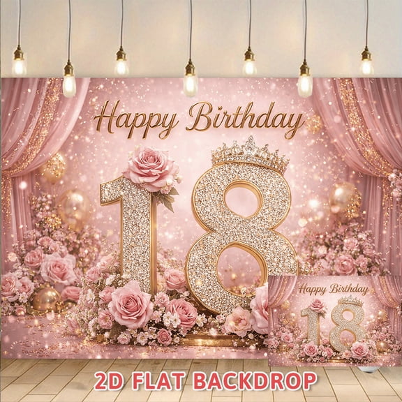 18th Birthday Backdrop Pink and Gold Luxury Glitter Party Banner Suitable for Birthday Banquet Photo Booth Decoration Scene