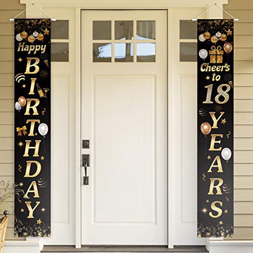 18th Birthday Cheers - Black and Gold Yard Sign and Door Banner Perfect