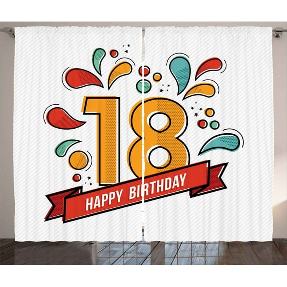 Ambesonne Digital Curtains 2 Panel Set, Eighteenth Birthday, 108" x 90", Multicolor