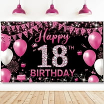 18th Birthday Decoration for Girls Hot Pink, Happy 18th Birthday Backdrop Banner, Fabric 18 Year Old Birthday Party Yard Sign Photo Booth Props Decor Supplies, Indoor Outdoor 8x4ft