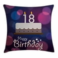 thumbnail image 1 of 18th Birthday Decoration Throw Pillow Cushion Cover, Cartoon Birthday Party Cake with Candles Abstract Backdrop, Decorative Square Accent Pillow Case, 24 X 24 Inches, Purple and Lilac, by Ambesonne, 1 of 2