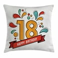thumbnail image 1 of 18th Birthday Decoration Throw Pillow Cushion Cover, Digital Print on Eighteen Years Happy Birthday Lettering Print, Decorative Square Accent Pillow Case, 16 X 16 Inches, Multicolor, by Ambesonne, 1 of 2