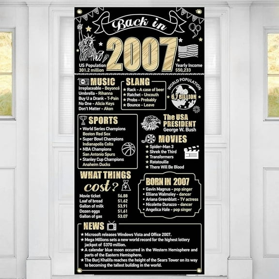 18th Birthday Decorations Back in 1975 Door Banner for Men Women, Black Gold Happy 50 Birthday Door Cover Party Supplies, Fifty Year Old Bday Backdrop Sign Decor for Outdoor Indoor