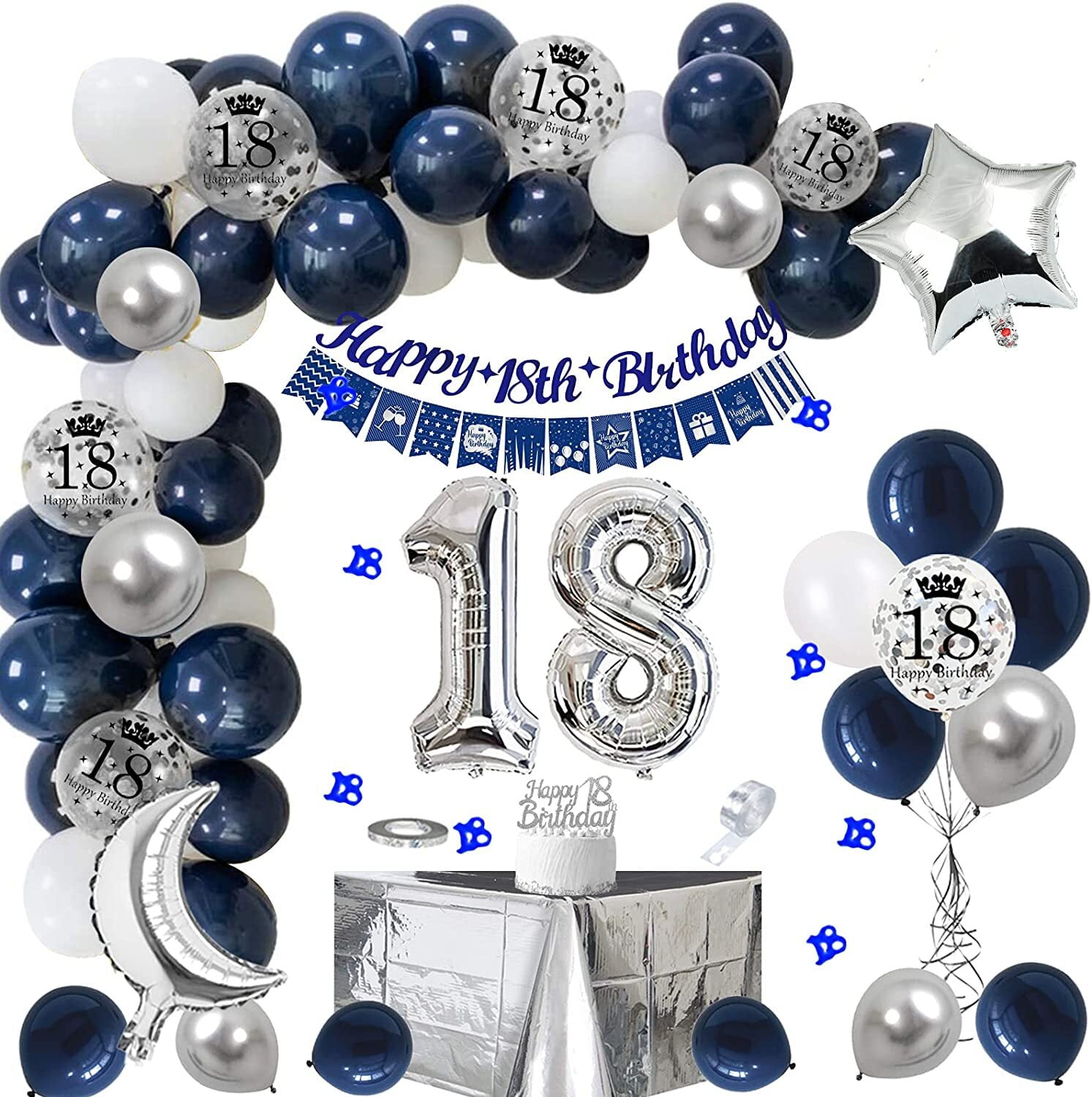 18th Birthday Decorations for Boys Girls, 18th Birthday Balloons with 18th  Happy