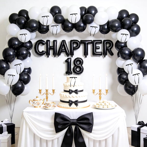 18th Birthday Decorations Chapter 18 Black and White Balloon Set - Elegant Coming of Age Party Supplies