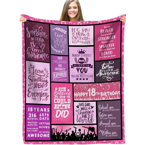 18th Birthday Decorations for Girls 18th Birthday Gifts for Girls, Happy 18 Year Old Girl Birthday Blanket for Teen Girls Daughter Sister Friends, Soft Comfortable Party Decoration Blanket 50x60