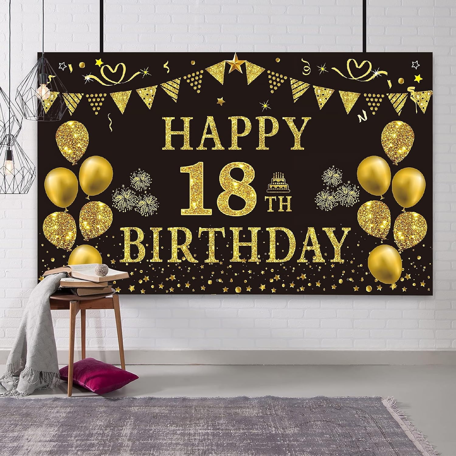 18th Birthday Decorations for Men - Black Gold 18th Birthday Backdrop ...