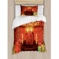 thumbnail image 1 of 18th Birthday Duvet Cover Set, 18 Happy Birthday Party with Curtains Cakes Baloons Adulthood Image, Decorative 2 Piece Bedding Set with 1 Pillow Shams, Twin Size, Red and Burgundy, by Ambesonne, 1 of 3