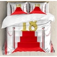 thumbnail image 1 of 18th Birthday Duvet Cover Sets, Hollywood Greeting for a 18 Year Old Star Party Red Carpet Image, Bedding Set with 2 Duvet Covers & 4 Pillowcases, 2 Pack Queen Size, Red Grey and White, by Ambesonne, 1 of 2
