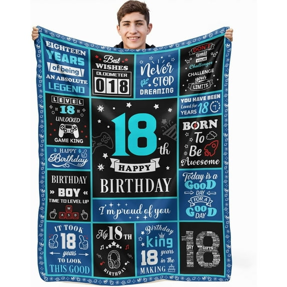 18th Birthday Gamer Gifts for Boys, 18 Year Old Gifts for Boys, 18th Birthday Decorations for Boys, Kids Game Theme Blanket 60 x 50 Inches for Boys 18th Birthday Gaming Gifts Gamer Night Room Decor