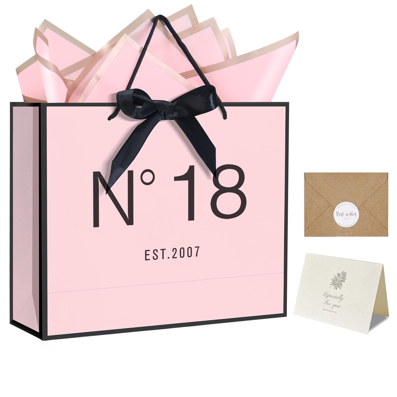 Large Birthday Gift Bag Set – 13 Inch Gold Foil Design With Handles, Tissue, Card & Stickers (1 Bag)