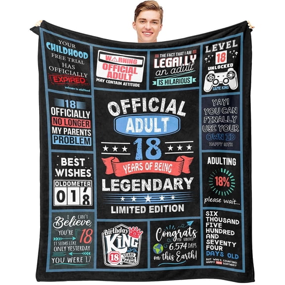 18th Birthday Gifts for Boy, 18 Year Old Boy Birthday Gifts, Gifts for Boys Turning 18, 18 Birthday Gift Ideas Throw Blanket 60 x 50 Inch, Gifts for 18 Year Old Male, 18 Bday Decorations for Men Y114