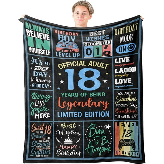 18th Birthday Gifts for Boys Blanket 60"x50", 18 Year Old Boy Birthday Gifts, Cool Birthday Gifts for 18 Year Old Boys, 18 Year Old Boy Gifts, 18th Birthday Decorations, 18 Birthday Gift Ideas