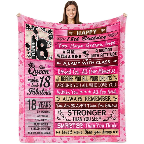 18th Birthday Gifts for Girl, 18 Birthday Decor for Girl Blanket 60"x50", Happy Birthday Gifts for 18 Year Old Girl, 18th Girl Birthday Gifts Ideas for Adult Bestie Sister Daughter Blankets