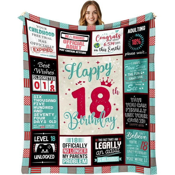 18th Birthday Gifts for Girls, 18 Year Old Girl Birthday Gifts, Gifts for 18 Year Old Girl, 18th Birthday Decorations Throw Blanket 60"x50" for Girls, Birthday Gifts for Turning 18
