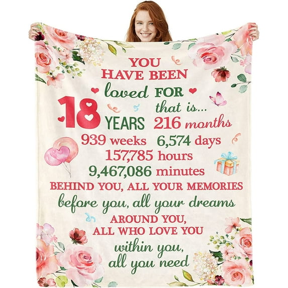 18th Birthday Gifts for Girls - 18th Birthday Decorations for Girl 60"X50" Blanket - Gifts for 18 Year Old Girl- Gifts for Daughter Bestie Sister- 18th Birthday Gift Ideas - 18th Bday Decor