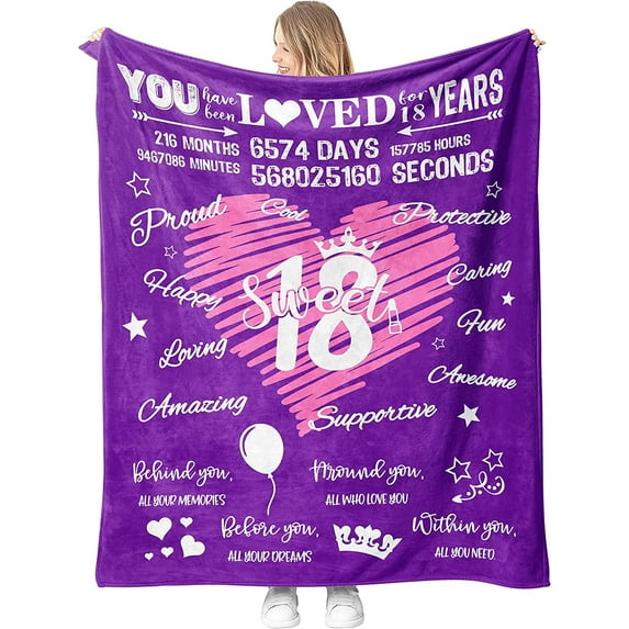 18th Birthday Gifts for Girls, 18th Birthday Gifts for Daughter, 18th Birthday Decorations for Girls, Happy 18th Birthday for Sister, BFF, Friend, Sweet 18 Birthday Blanket 60x50in