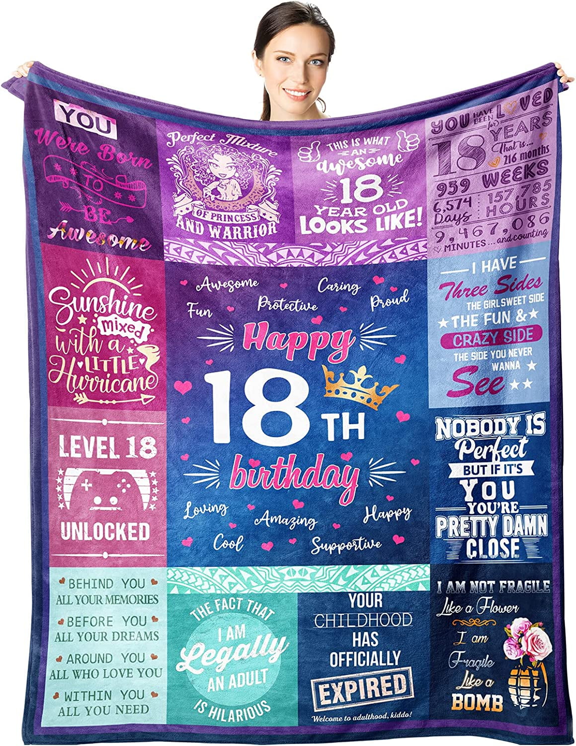  18th Birthday Gifts for Girls Throws Blankets 60X50 - Gifts  for 18 Year Old Girl - 18 Year Old Girl Birthday Gifts Ideas - Happy 18th Birthday  Gift for Daughter 