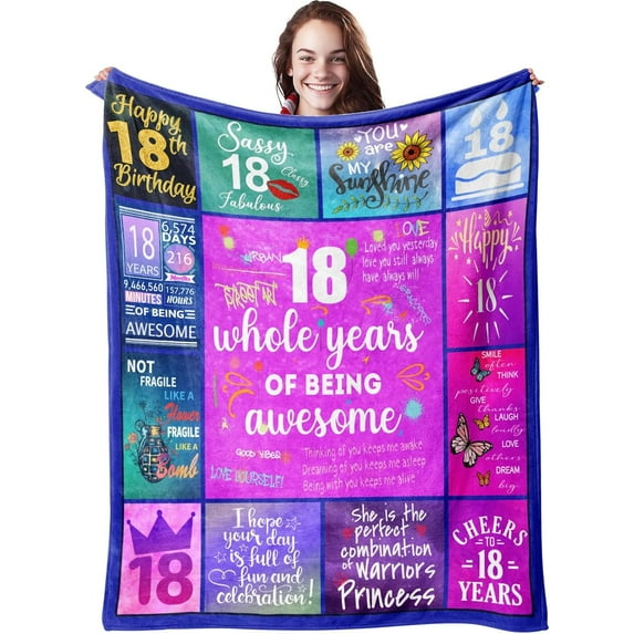 18th Birthday Gifts for Girls - 18th Birthday Decorations for Girl Blanket - Gifts for 18 Year Old Girl- Gifts for Daughter Bestie Sister- 18th Birthday Gift Ideas - 18th Bday Decor