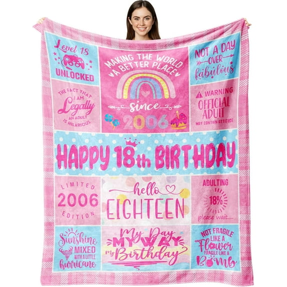 18th Birthday Gifts for Girls Throw Blanket 60x50 Inch, 18 Year Old Girl Birthday Gifts, Birthday Gifts for 18 Year Old Girls, Best 18 Yr Old Girl Birthday Gifts