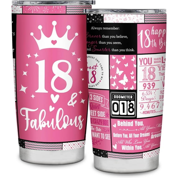 18th Birthday Gifts for Girls Tumbler 18 Year Old Girl Birthday Best Gifts for 18 Year Old Girl 18th Birthday Decorations for Girls Stainless steel 20oz Tumbler\u2026
