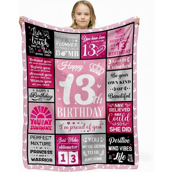 18th Birthday Gifts for Her, Pink Blanket Birthday Gifts for 18 Year Old, 18th Birthday Decorations for Girl, Blanket Birthday Presents for Teen Girls Age 18, Double Digits Birthday Blanket 50"X60"