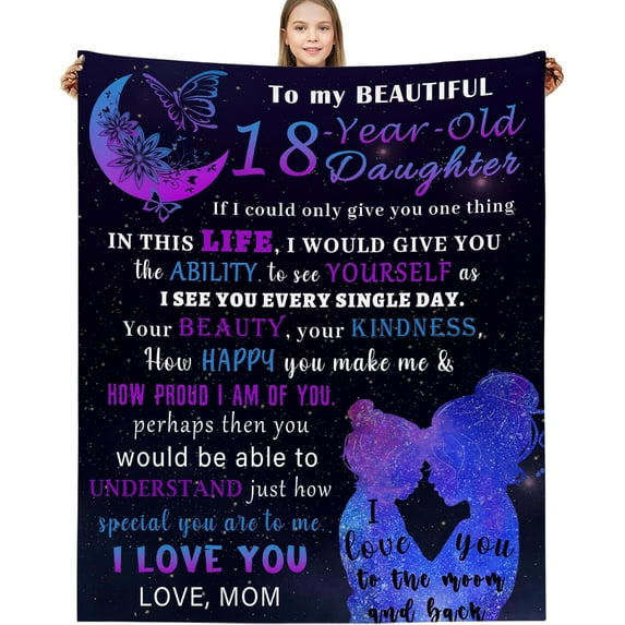 18th Birthday Gifts for Girls, 50x60 Inch Happy 18th Birthday Throw Blankets Gifts for Turning 18 Daughter Gifts from Mom