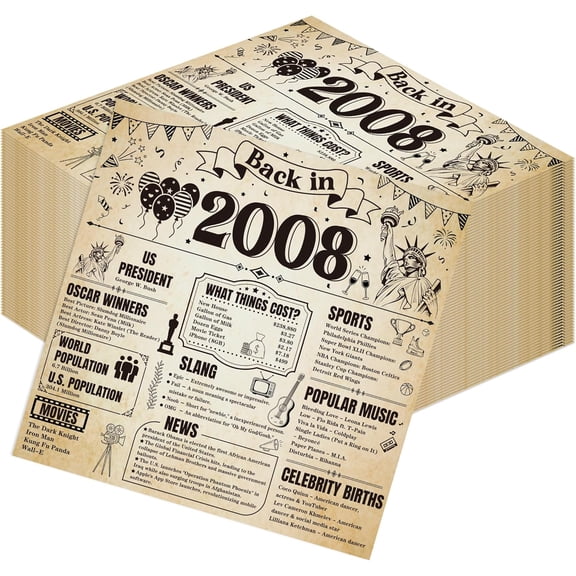 18th Birthday Party Decorations - 50 Pcs Cheers 18 Year Old Napkins | Vintage Newspaper Back in 2008 Happy Paper Disposable Dinner Cocktail Table Lunch Decor Supplies Set for Men Women Guest