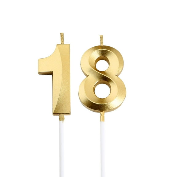 18th Birthday Cake Candles, Gold Number 18 Topper for Party Decorations, Anniversary, Wedding, Reunion, Special Events, Gold