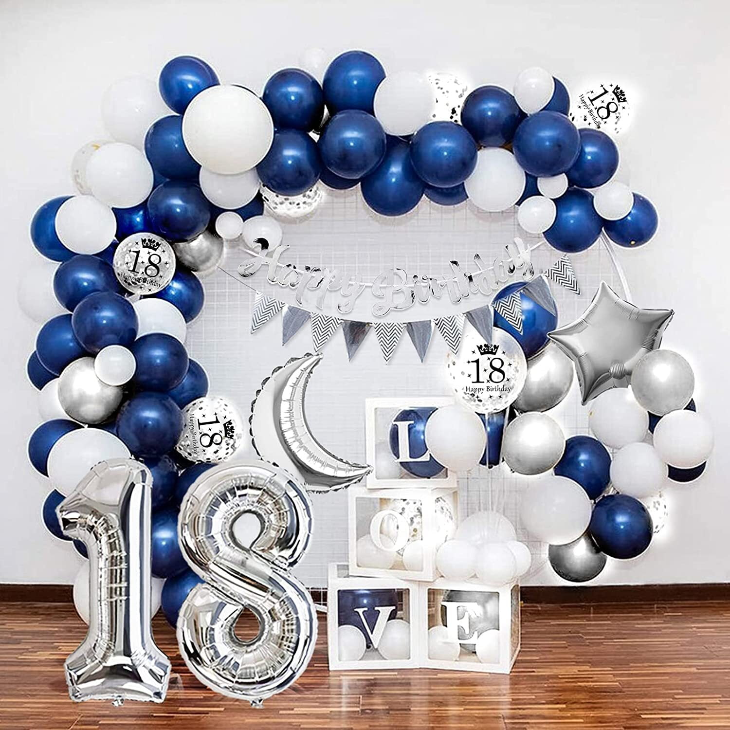 23rd Birthday Party Decorations Kit - Blue Balloons, Banner & Cake Topper Set