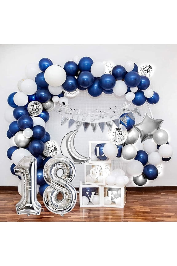 18th Birthday Party Decorations Set, Including Happy Birthday Triangle Flag Banner, Confetti Latex Balloons and Aluminum Foil Balloons, for Birthday Party Decoration