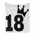 thumbnail image 1 of 18th Birthday Soft Flannel Fleece Blanket, Cartoon Soccer Jersey Seem Bold 18 Number Party Sports Playing Art Print, Cozy Plush for Indoor and Outdoor Use, 50" x 70", Black and White, by Ambesonne, 1 of 6