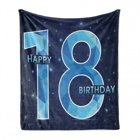 18th Birthday Soft Flannel Fleece Throw Blanket, 18 Years Birthday with Galaxy Star Themed Dots Image Art Print, Cozy Plush for Indoor and Outdoor Use, 50" x 70", Dark Blue and Sky Blue, by Ambesonne