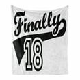 thumbnail image 1 of 18th Birthday Soft Flannel Fleece Throw Blanket, Finally 18 Words Basketball Logo Seemed Sports Movement Image, Cozy Plush for Indoor and Outdoor Use, 70" x 90", Black and White, by Ambesonne, 1 of 6