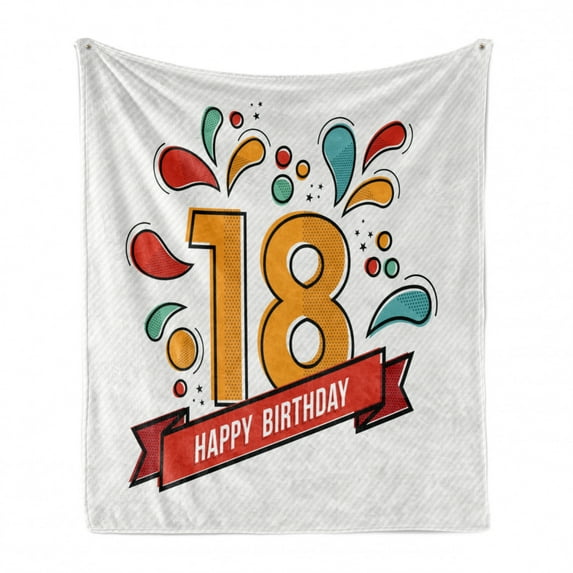 18th Birthday Soft Flannel Fleece Throw Blanket, Multicolored Digital Print on 18 Years Happy Birthday Lettering Print, Cozy Plush for Indoor and Outdoor Use, 50" x 60", Multicolor, by Ambesonne