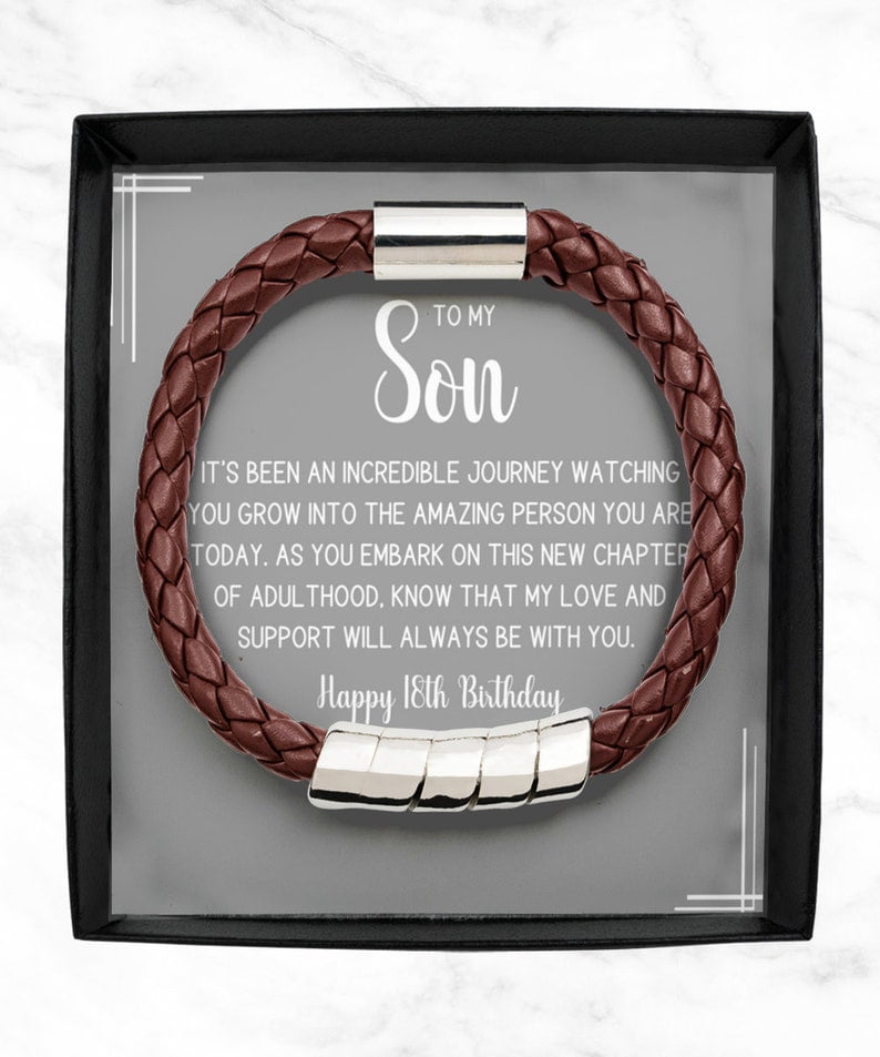 18th Birthday Vegan Leather Bracelet 18th Birthday Men’s Jewelry Gift Idea for Son Him Boys From Mom Mother Dad Father, 18th Birthday Gift for Son from Parents