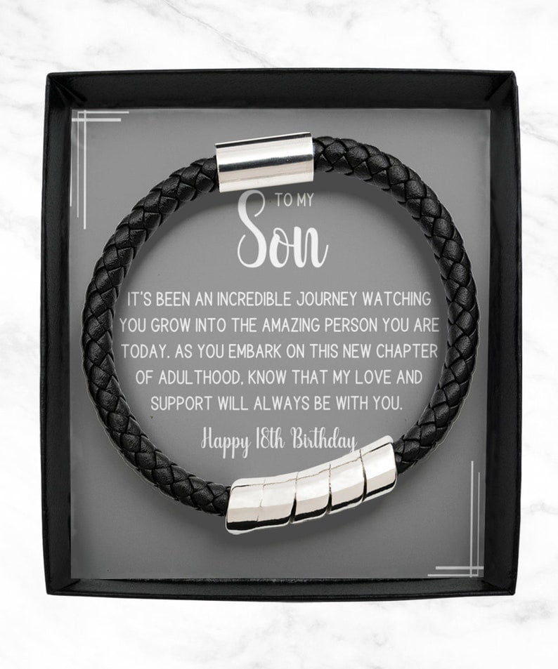 18th Birthday Vegan Leather Bracelet 18th Birthday Men’s Jewelry Gift Idea for Son Him Boys From Mom Mother Dad Father, 18th Birthday Gift for Son from Parents