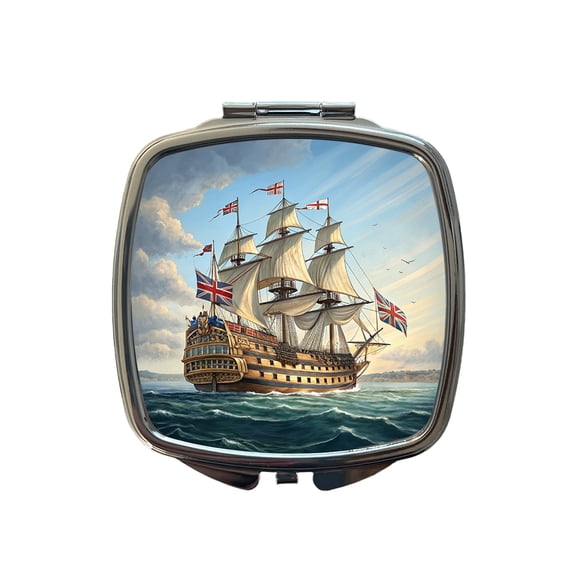18th Century Warship British Sailing Ship Of The Line Travel Makeup Handbag Purse Small Pocket Compact Mirror