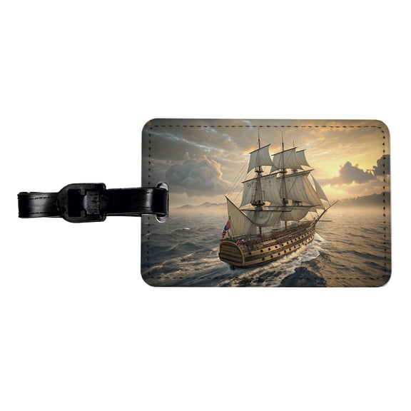 18th Century Warship Ship Of The Line At Sea Faux Leather Travel Luggage Tag