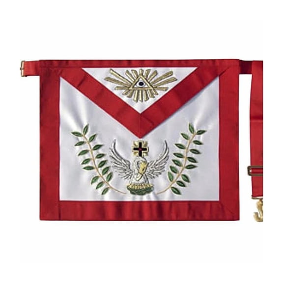 18th Degree Scottish Rite Apron - White & Red Silk Hand Embroidery with Gold-Plated Snake Fitting