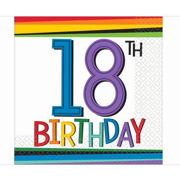 18th Rainbow Birthday 16ct. 2-Ply Beverage Napkins Party Supplies