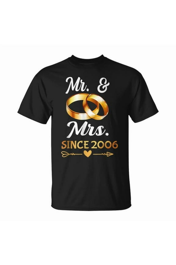 18th Wedding Anniversary Mr & Mrs Since 2006 Graphic Tee Unisex Adult Cotton Shirt for Couples, Romantic Celebration Outfit, Fun Gift Idea for Married Pair, Size 2XL, Color Black