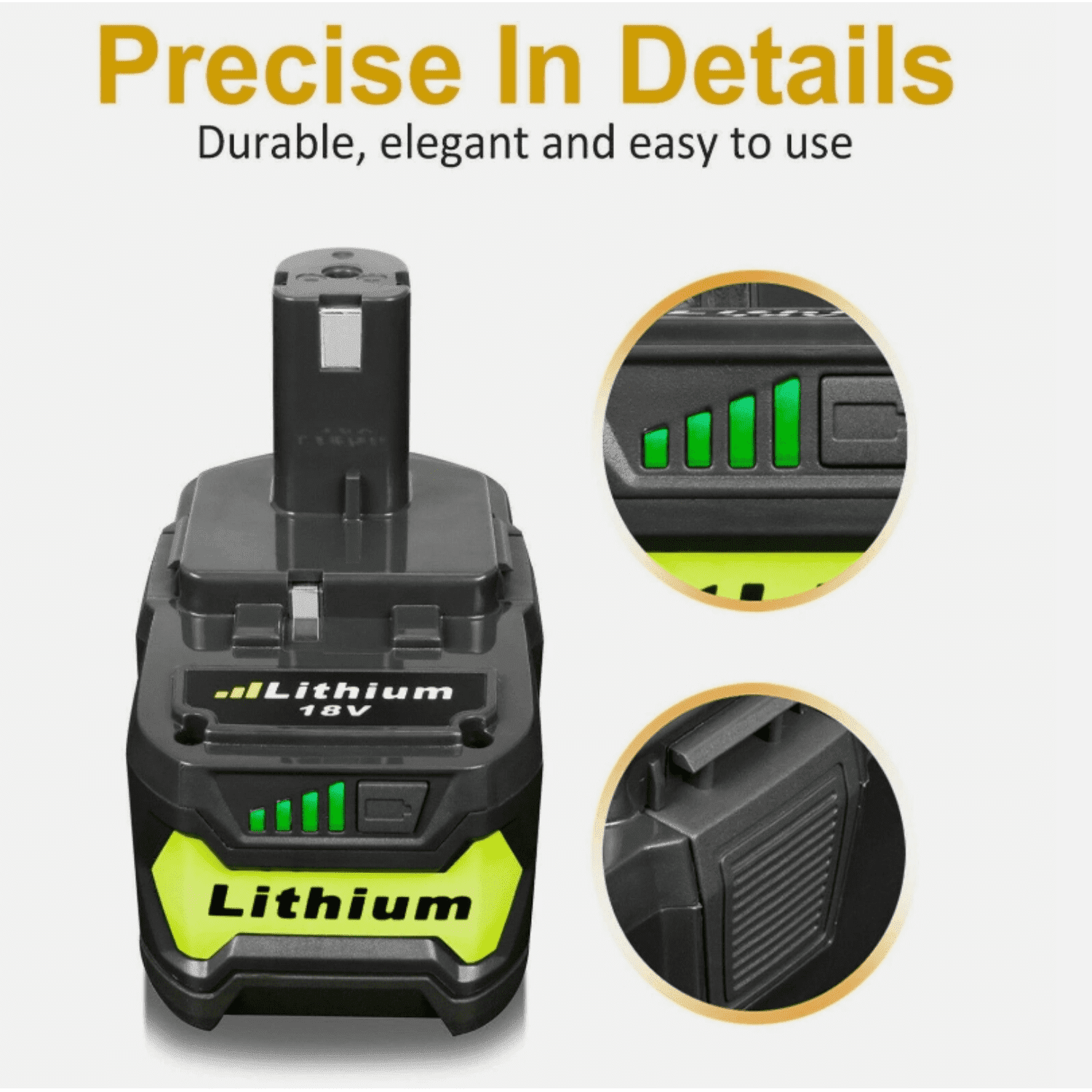 18v 5.0Ah Lithium lon Replacement Battery, Compatible with Ryobi 18v One+ Power Tools and Charger P100 P102 P103 P104 P105 P107 P108 P109