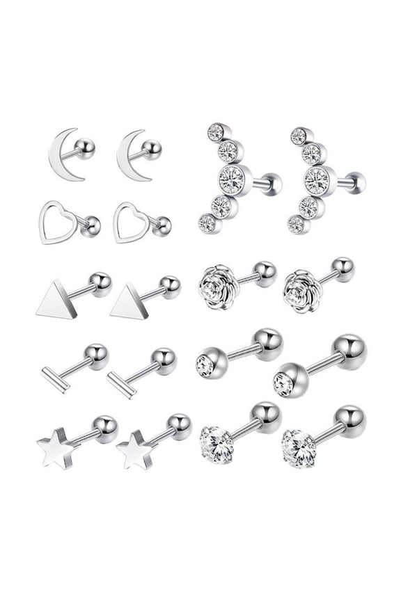 18x Earrings Flat Back Flower Disc Ball Heart Hypoallergenic 16G Ear for Men Women