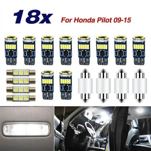 18x White LED Interior Light Map/Dome/License Plate Light For Honda Pilot 09-15