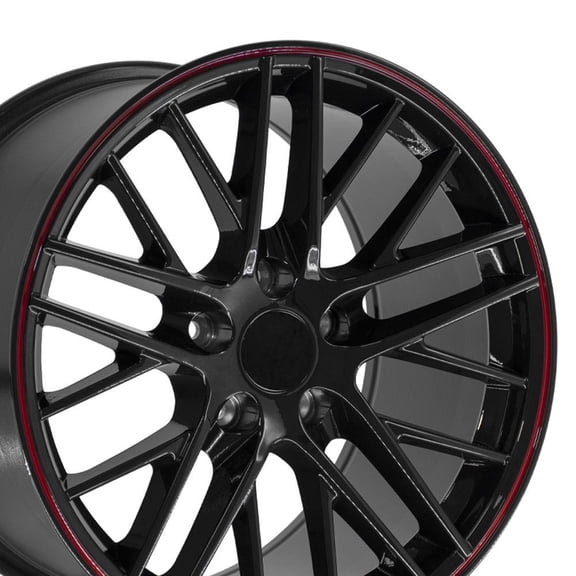 OE Wheels CV08 17 Inch Rims Fit Corvette C6 ZR1 Style 5x120.65 17x9.5 / 18x10.5 Gloss Black Redline - Hollander 5402 (Set of 4)