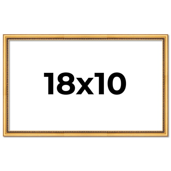 18x10 Frame Beaded Gold Solid Wood Picture Frame | 0.75 Inches Moulding Width | Liscio Oro