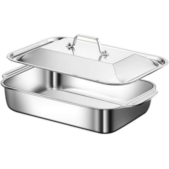 18x11 Inch Stainless Steel Lasagna Pan with Lid 3 Inch Deep
