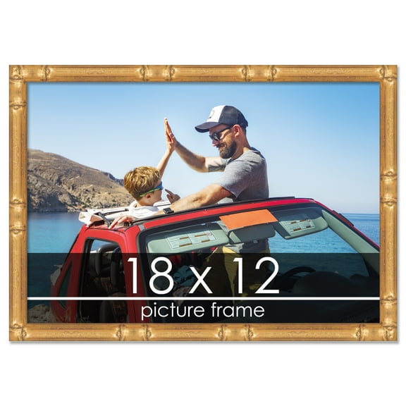 18x12 Gold Thin Bamboo Picture Frame - UV Acrylic, Foam Board Backing, Hanging Hardware
